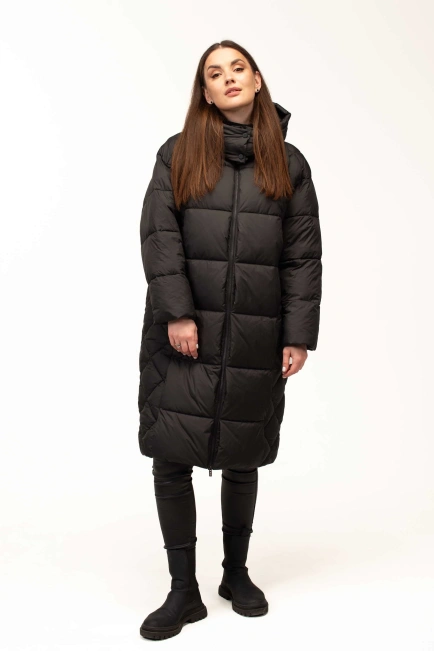 Женский черный зимний биопуховик со стежкой-9