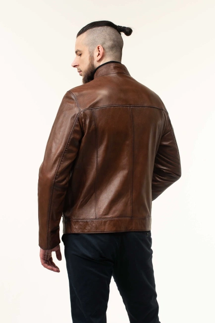 Шкіряна куртка чоловіча у коричневому відтінку-6