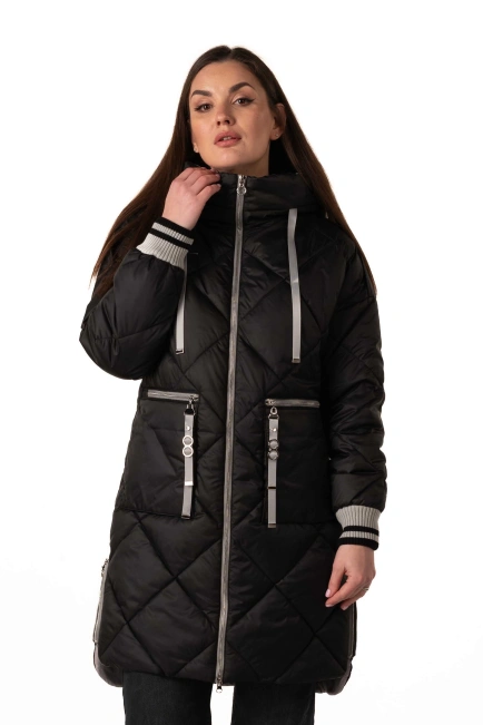Жіночий зимовий біопуховик чорний з сірим-4