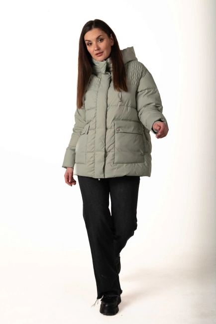 Жіночий м’ятний біопуховик з капюшоном-10