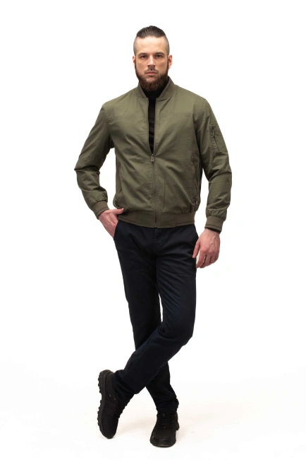 Мужская лёгкая куртка бомбер хаки-9