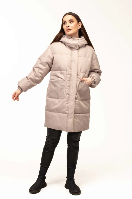 Біопуховик жіночий довгий беж-6