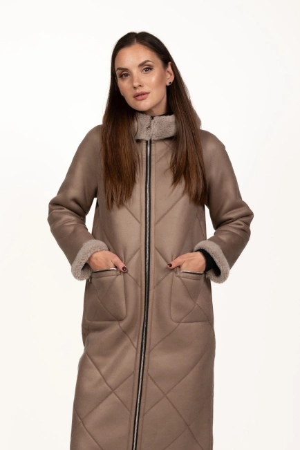 Жіноча штучна дублянка кавового кольору-5