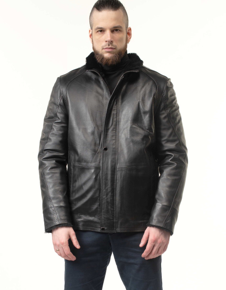 Мужская кожаная дублёнка с декором