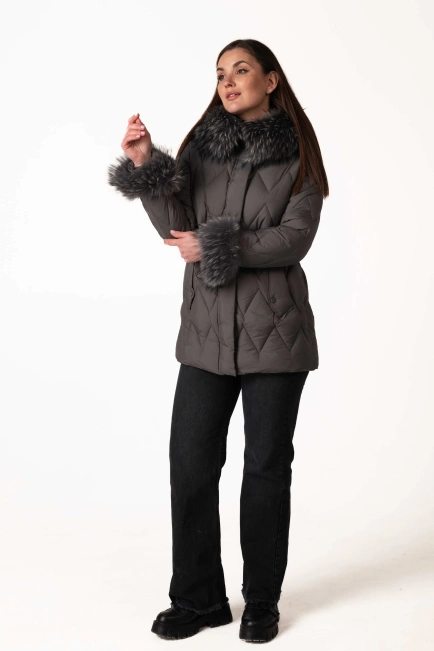 Графітовий біопуховик з відстібним хутром-10