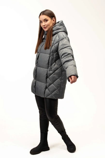 Жіночий біопуховик з декором на боках бірюза-5