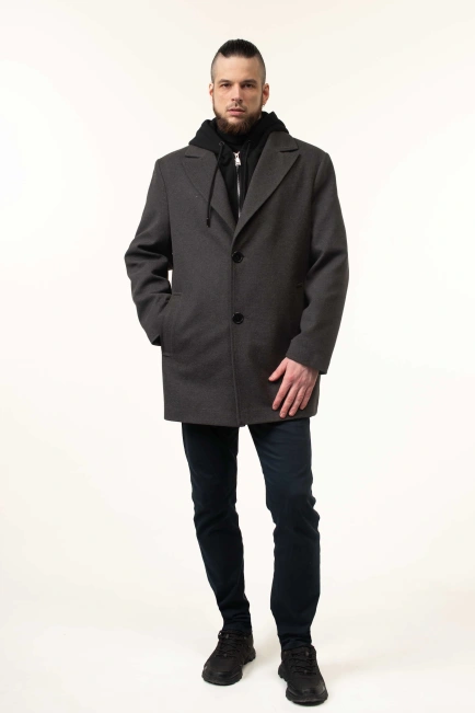 Пальто серого цвета демисезонное с капюшоном-8