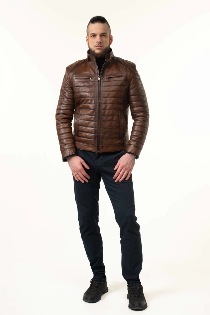 Дубленка мужская в коричневом цвете-3