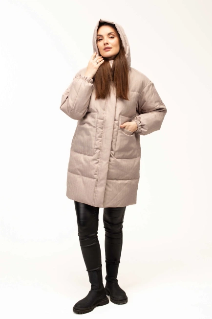 Біопуховик жіночий довгий беж-9