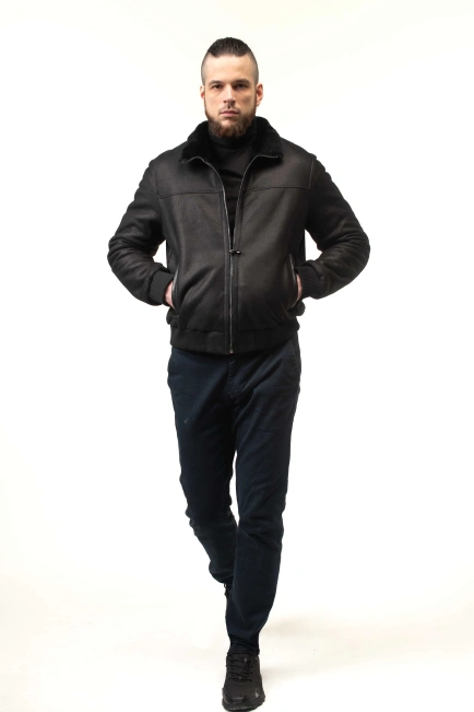 Чоловіча дублянка з натуральної овчини бомбер-8