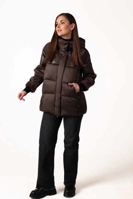 Біопуховик з шкіряними та хутряними вставками-6