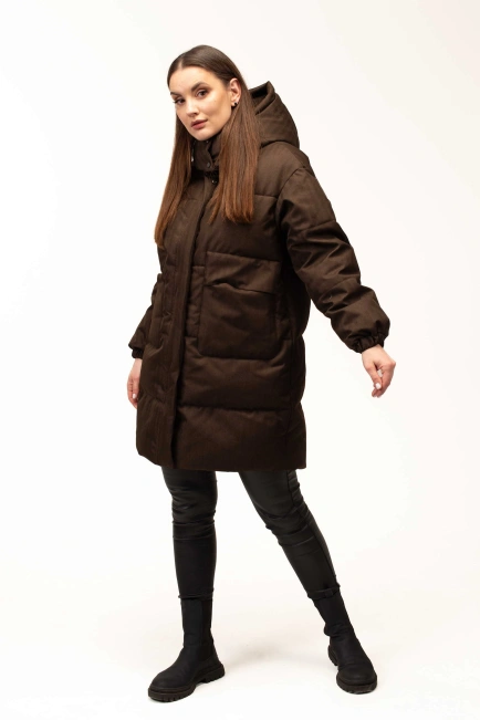 Біопуховик жіночий довгий коричневий-9