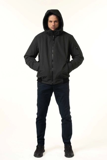 Чоловіча зимова куртка-бомбер з біопухом сіра-3