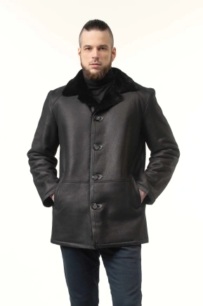 Чоловіча дублянка з натуральної овчини чорна