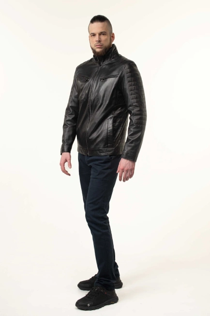Шкіряна куртка чорна з прострочками-9
