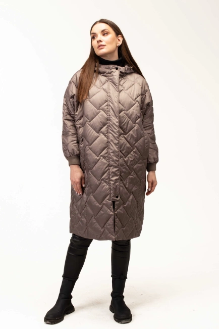 Удлиненная демисезонная куртка кофейного цвета-3