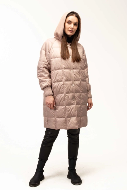 Демисезонная бежевая куртка с капюшоном-9