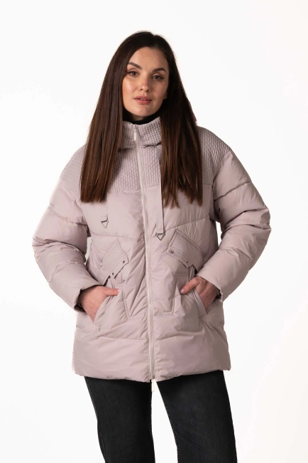 Біопуховик з фігурною прострочкою та капюшоном-4
