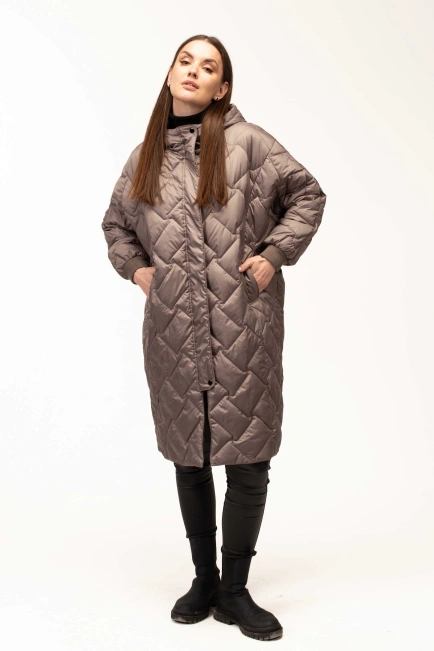 Удлиненная демисезонная куртка кофейного цвета-7