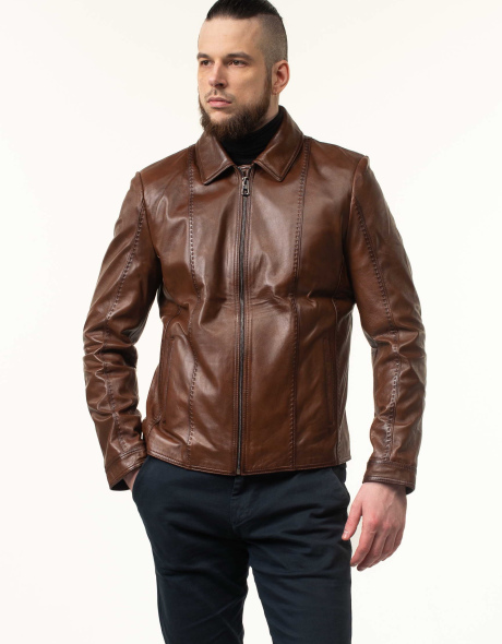 Світло-коричнева шкіряна куртка чоловіча