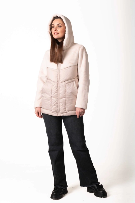 Біопуховик зимовий з екохутром молочного кольору-6