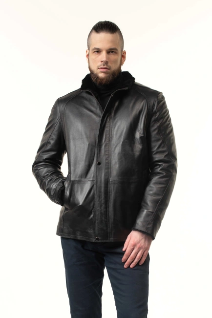 Чоловіча шкіряна дублянка з декором-4