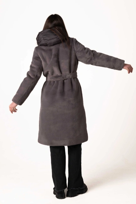 Шуба з екохутра темно-сірого кольору коміром-2