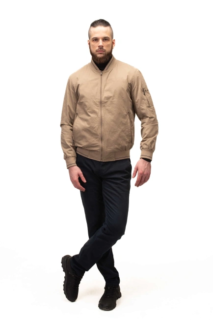 Мужская лёгкая куртка бежевый бомбер-7