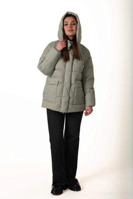 Жіночий м’ятний біопуховик з капюшоном-8