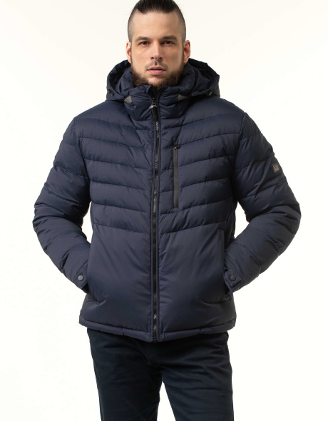 Зимняя куртка с биопухом синяя с лентами