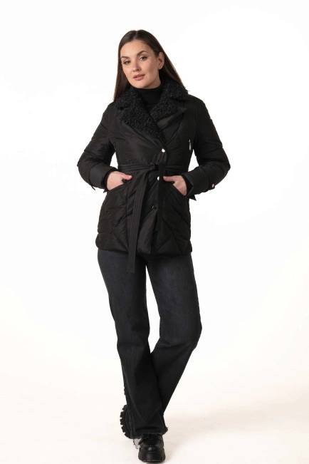 Жіночий біопуховик з екохутром під баранчика-6