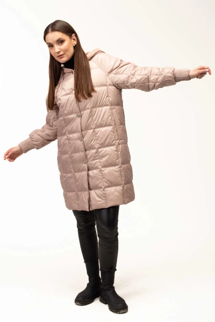 Демисезонная бежевая куртка с капюшоном-6