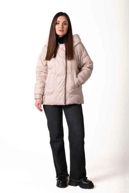 Біопуховик з екохутром світлий беж-9