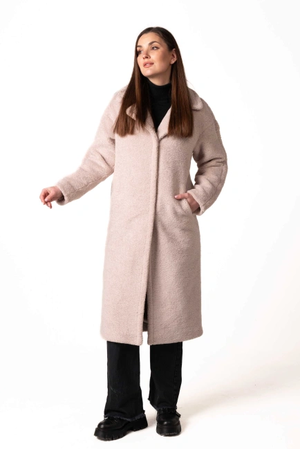 Шуба з екохутра з англійським коміром беж-8