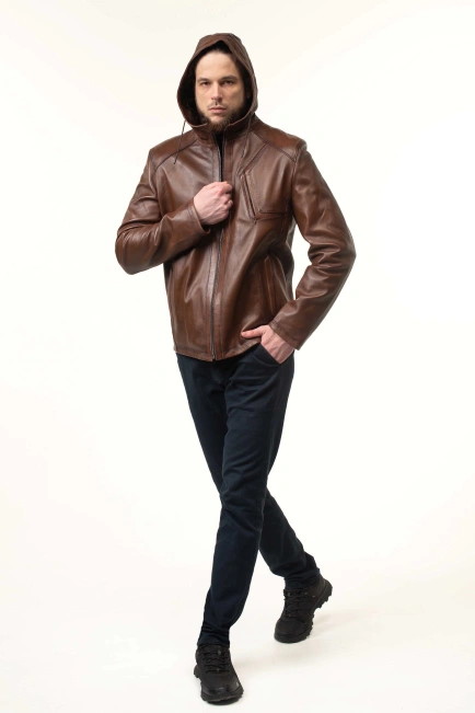 Шкіряна куртка чоловіча з кишенею на грудях-8