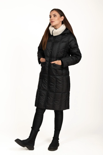 Женский черный биопуховик с чёрной стёжкой-5