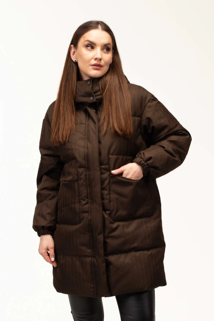 Біопуховик жіночий довгий коричневий-4