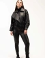 Жіноча чорна шкіряна куртка під резинку з комірцем-9