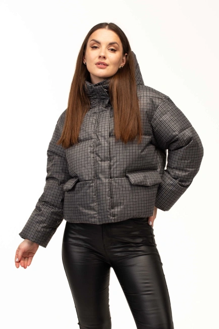 Женский зимний биопуховик в клетку-1