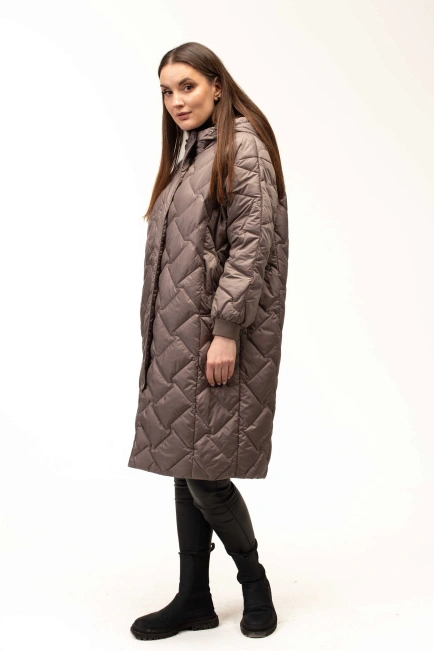 Удлиненная демисезонная куртка кофейного цвета-5