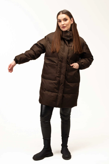 Біопуховик жіночий довгий коричневий-3