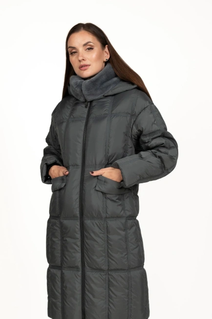 Жіночий біопуховик графітовий стьобаний-4