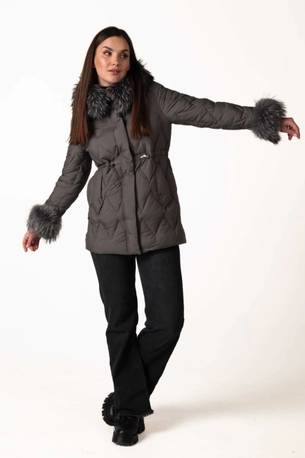 Графітовий біопуховик з відстібним хутром-6