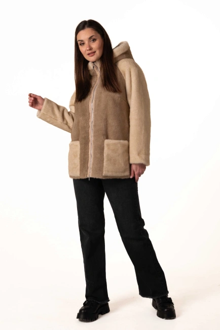 Шуба з екохутра в бежевих відтінках-3