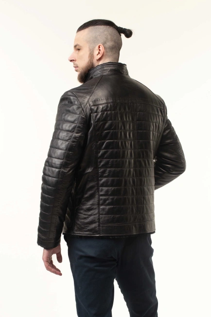 Чоловіча шкіряна дублянка з прострочкою-7