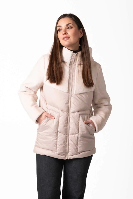 Біопуховик зимовий з екохутром молочного кольору-4