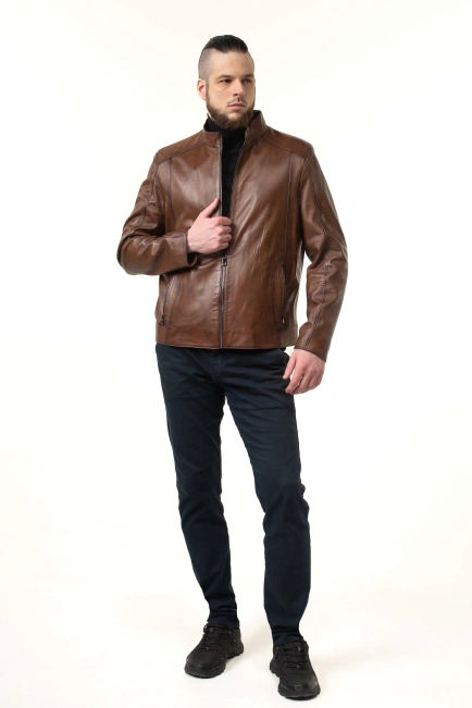 Шкіряна куртка чоловіча у коричневому відтінку-3