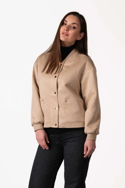 Жіноча куртка зі штучної замші бежева-4