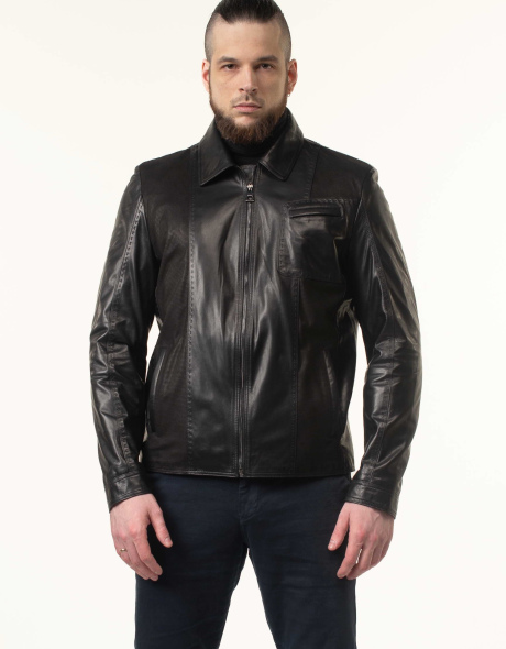 Шкіряна куртка чорна з нагрудною кишенею