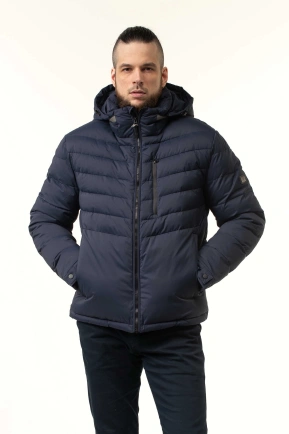 Зимова куртка з біопухом синя зі стрічками